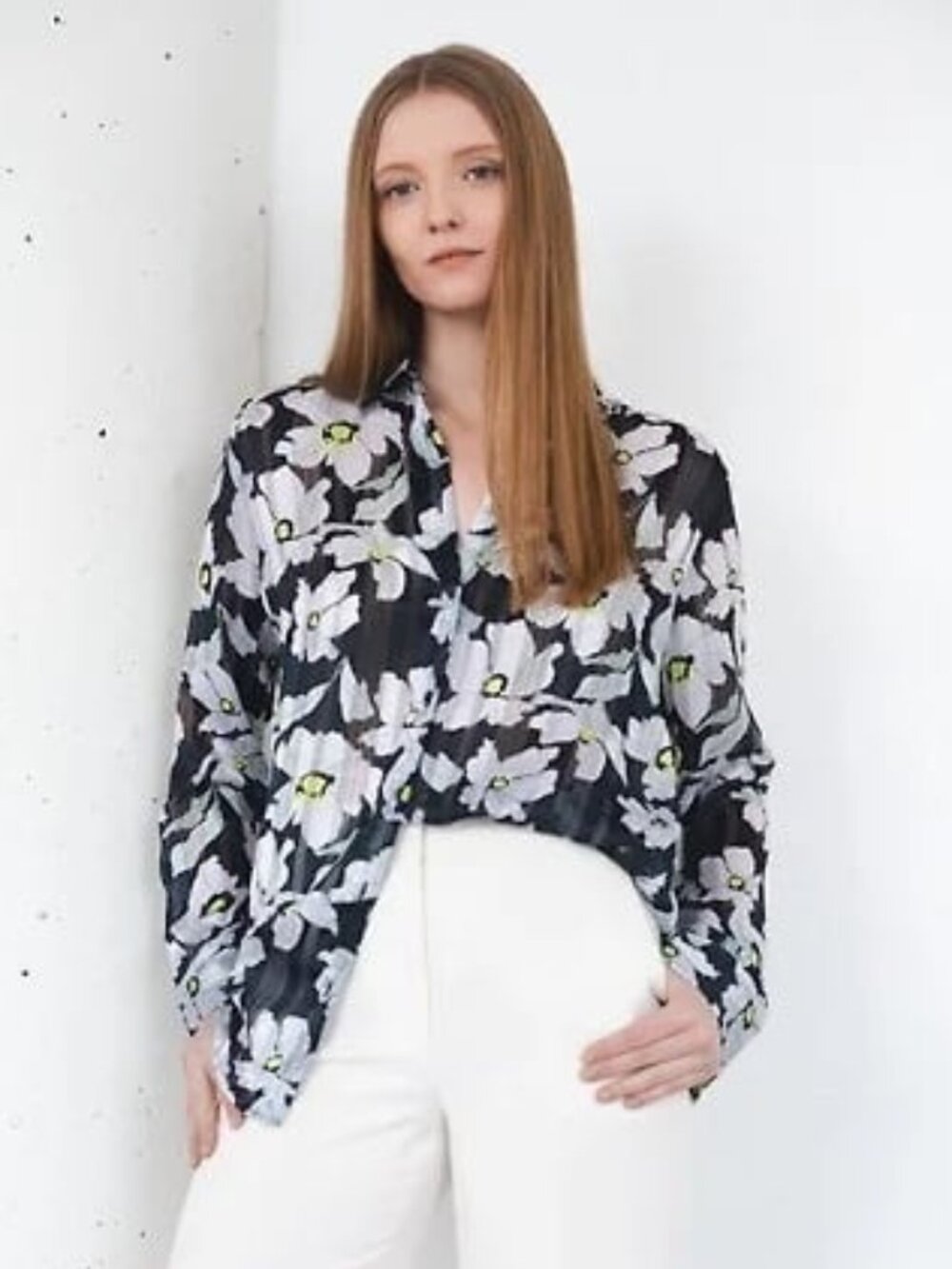 Banana Republic International Exclusive Semi Sheer Burnout Floral Blouse